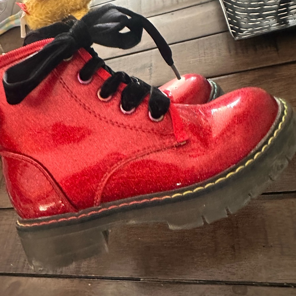 Kids Red Sparkle Ankle Boots - 11T - Picture 7 of 8